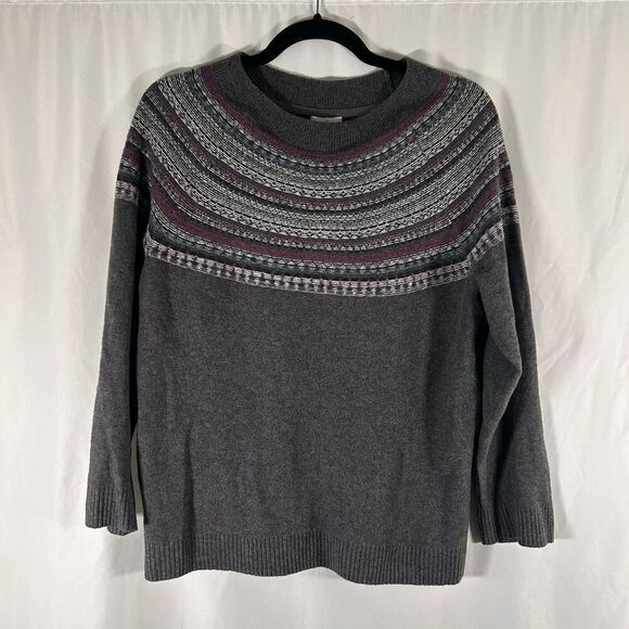 J Jill Sweater Women's Small Grey Striped Long Sleeve Cotton Blend - Picture 1 of 7